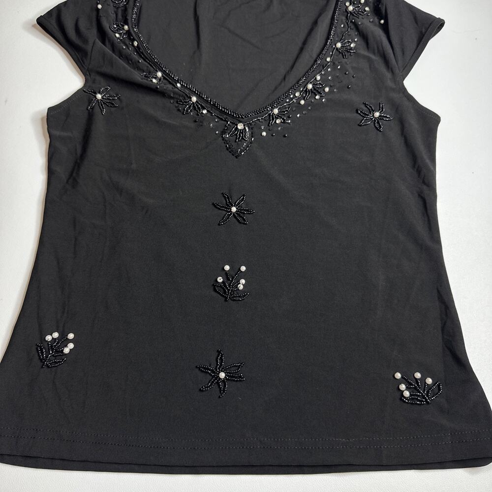 Y2K Whimsigoth Black Beaded Top Medium Vintage Pearl Embellished Fairycore Goth - Picture 7 of 12